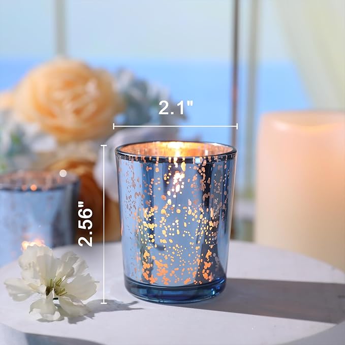 LETINE Blue Votive Candle Holders Set of 36 -Mercury Glass Candle Holders for Wedding & Baby Shower Decor - Ideal for Bridal Shower & Centerpieces for Tables