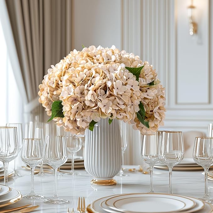 10PCS Fake Hydrangea Artificial Flowers Hydrangea Bouquet for Home Wedding Bridal Bouquet Office Party Table Centerpiece DIY Floral Decor (Autumn White)