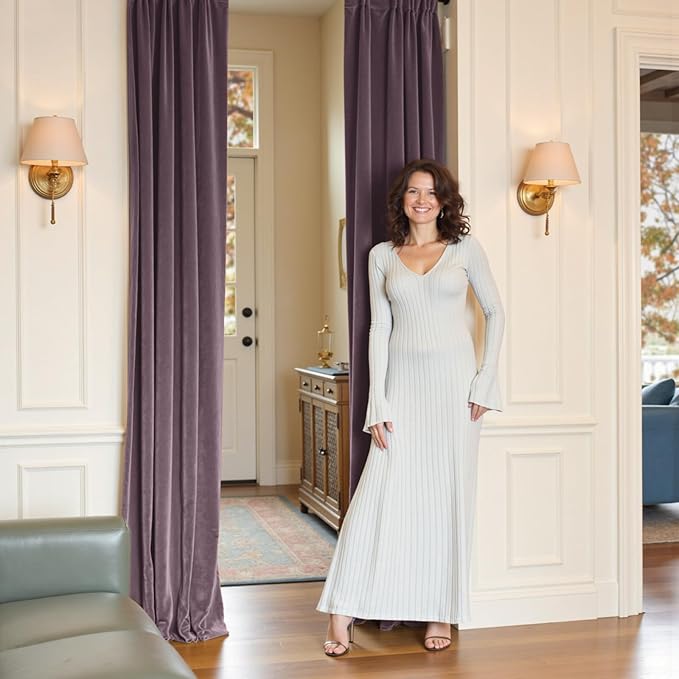 Lazzzy Velvet Blackout Curtains Thermal Insulated Room Window Drapes Super Soft Luxury Curtains for Living Room Bedroom Rod Pocket 2 Panels, Lavender Purple, 52" W x 84" L