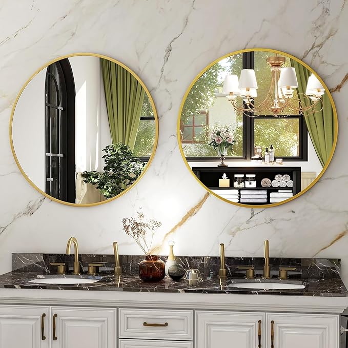 HARRITPURE Round Mirror 36 Gold Wall Mounted Circle Mirrors Vanity Mirror with Brushed Aluminum Alloy Frame Modern Decoration for Bathroom, Living Room, Vanity, Bedroom, Entryway