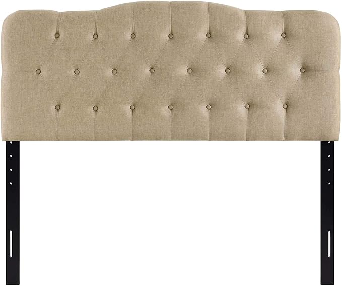 Modway Annabel Tufted Button Linen Fabric Upholstered Queen Headboard in Beige
