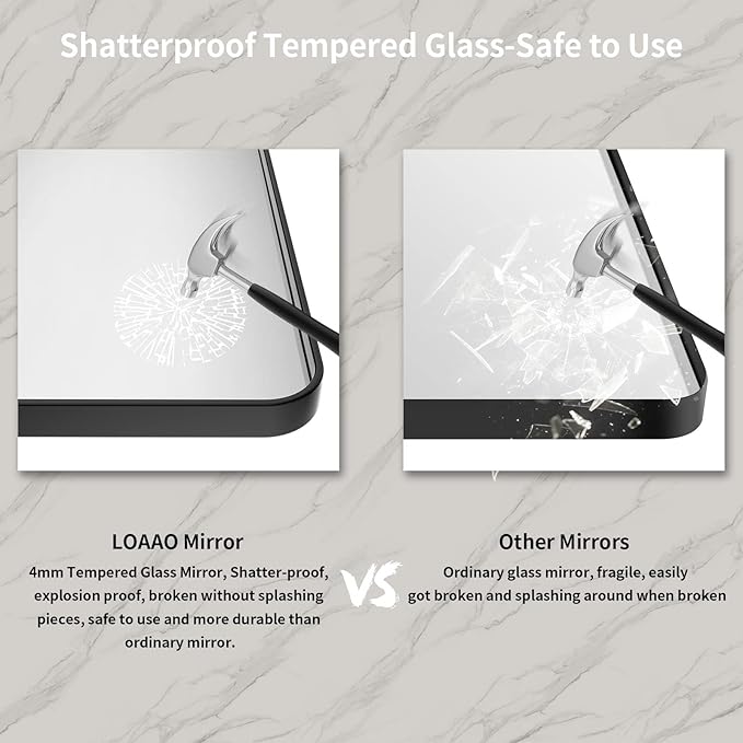 LOAAO 48X32 Inch Black Metal Framed Bathroom Mirror for Wall, Matte Black Bathroom Vanity Mirror Farmhouse, Large Rounded Rectangle Mirror, Anti-Rust, Tempered Glass, Hangs Horizontally or Vertically
