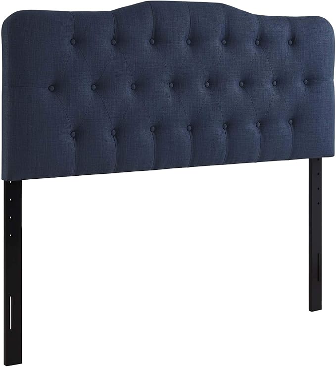 Modway Annabel Tufted Button Linen Fabric Upholstered Queen Headboard in Navy
