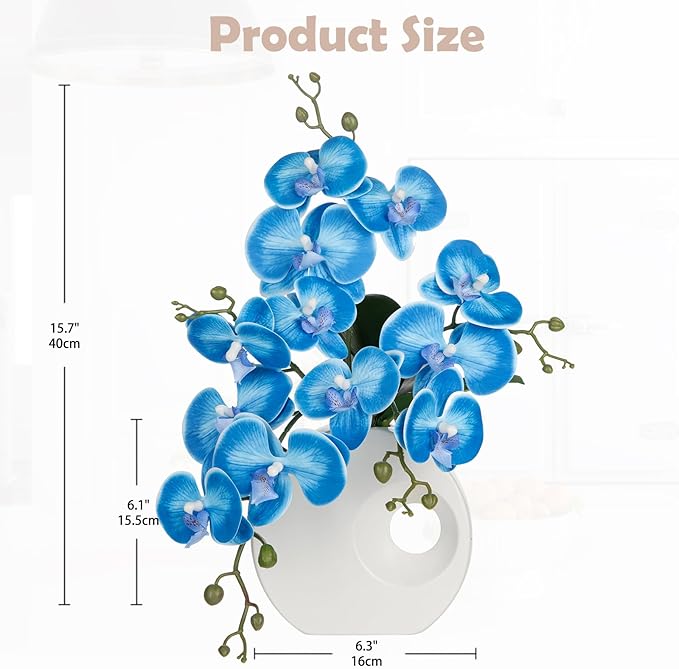 Briful Artificial Orchid Flowers in Modern Ceramic Vase 15.7" Tall Blue Faux Orchid Arrangement Silk Orchid Flower Fake Orchid Centerpiece for Home Office Room Wedding Table Décor