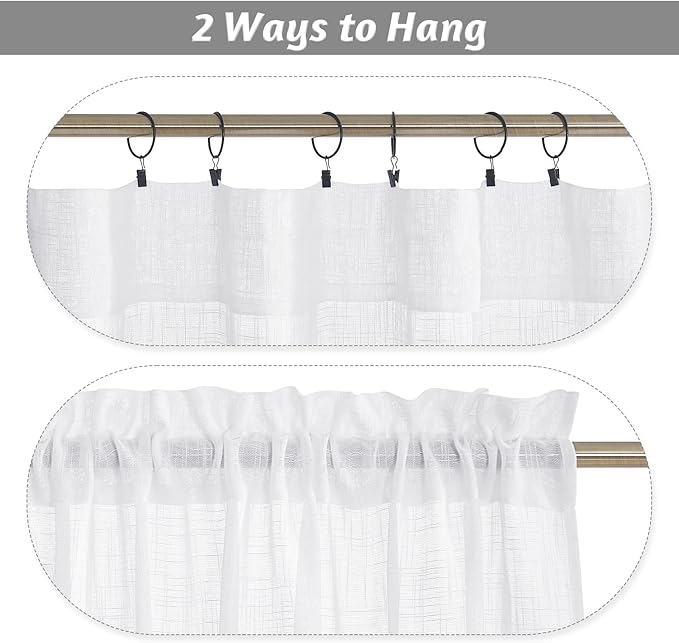 RYB HOME Kitchen Curtains 36 inch Length, White Semi Sheer Window Drapes Short Curtains for Farmhouse Cafe RV Bathroom Small Window, W 52 x L 36, White, Set of 2