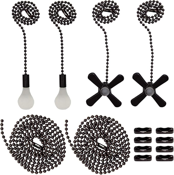 Iceyyyy Ceiling Fan Pull Chains Set Including 4Pcs Beaded Ball Fan Pull Chain Pendant, Extra 8Pcs Beaded and Pull Loop Connectors, 2Pcs 35.4 inches Fan Pull Chain Extension …