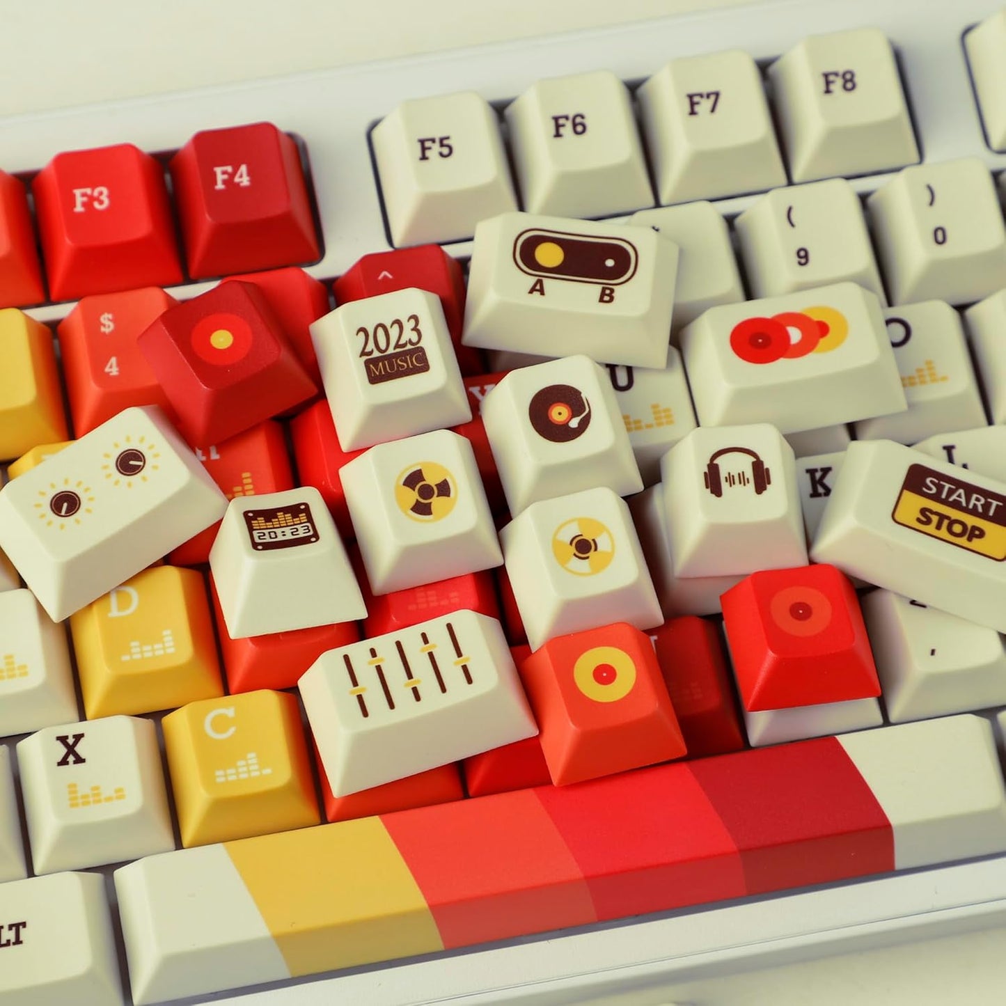 YMDK 1970 Music Cherry Profile 131 Keys Dye Sublimation Thick PBT Keycap for MX Mechanical Keyboards 61 68 84 87 96 104