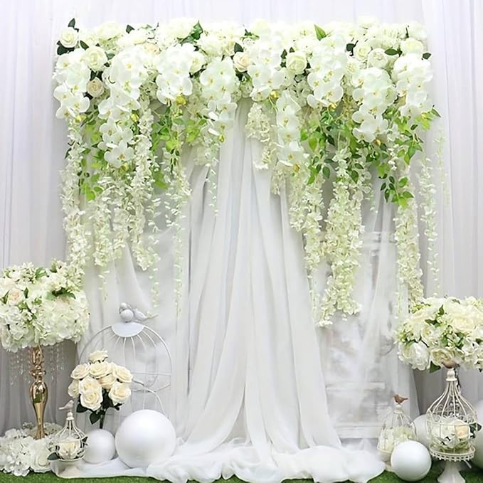 Artificial Wisteria Hanging Flowers Fake Wisteria Flower Garland Silk Vines Rattan Decor for Home Wedding Arch Wall Garden Greenery Bedroom Outdoor Office Party Decoration (24, White)