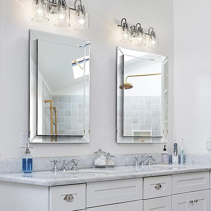 Pregaspor Wall Mirror for Bathroom, 24" x 36" Rectangular Frameless Vanity Mirror, Polished Beveled for Over Sink