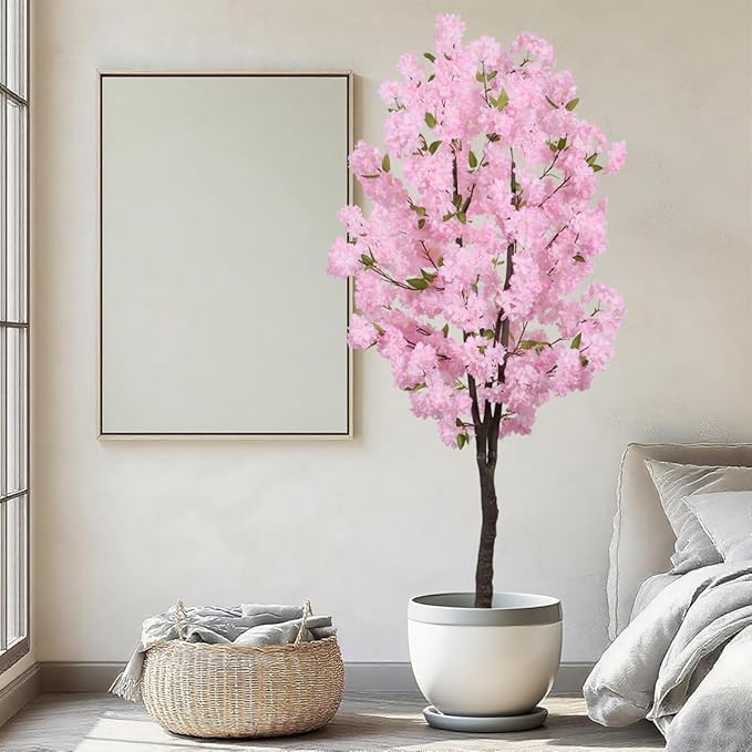 Pink Artificial Cherry Blossoms Tree Faux Cherry Blossom Tree Indoor Beautiful Trees for Home Decor