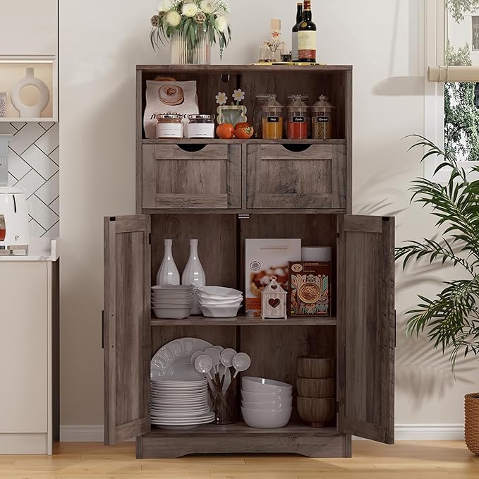 Iwell Storage Cabinet with Adjustable Shelf, Bathroom Cabinet with Doors, Cupboard, Kitchen Pantry Cabinet, Floor Cabinet for Living Room, Home Office, Dark Gray