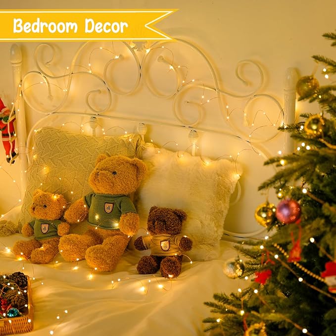JMEXSUSS 2 Pack Fairy Lights Battery Operated with Remote, Total 200 LED 66ft Battery Powered Christmas Lights, 8 Modes Twinkle String Lights for Bedroom, Indoor Christmas Tree Decor, Warm White