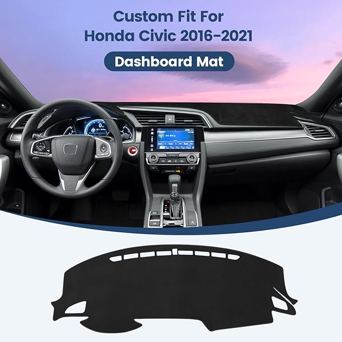 Dashboard Cover Mat Custom Fit for 2016-2021 Honda Civic Dash Cover Nonslip Dash Mat Protector Sunshade No Glare Black