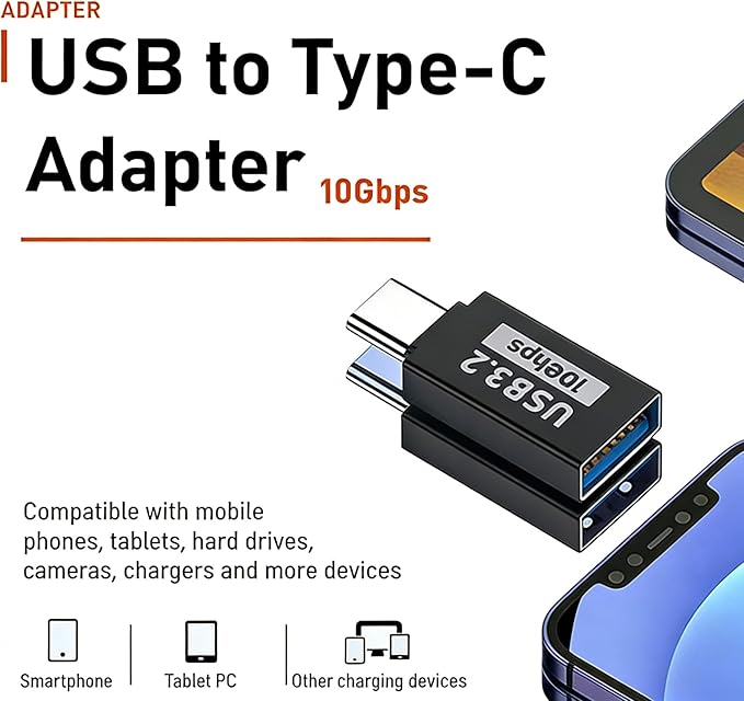 USB C Male to USB 3.2 Female Adapter, USB-C to USB-A Adapter [2-Pack] for Charging, 10Gbps Data Transfer and OTG - Black