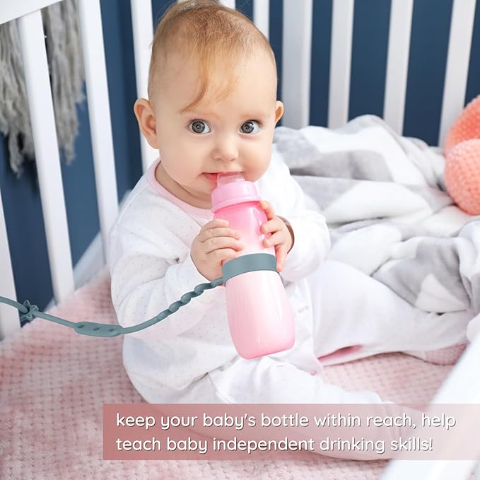 Toy Safety Straps, 4 Pack Silicone Sippy Cup Straps, Sippy Cup Leash for Baby, Keep Bottles and Sippy Cups Close at Hand and off The Ground or Floor (4PACK, Sage/Ether/Blush/Muted)