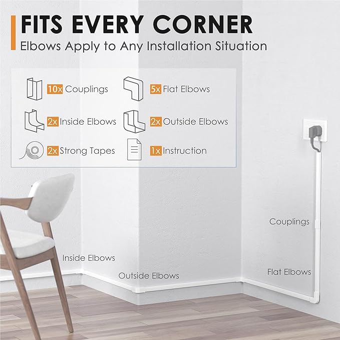 Delamu 236in Cord Hider, One-Wire Cord Covers for Wires on Wall, Easy-to-Install Cable Hiders for Mounted Tv, Cable Management Kit, Cable Raceways, W0.59 H0.4in, White
