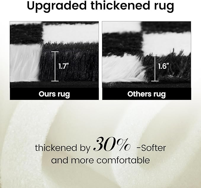 Super Soft Rug for Bedroom, 3x5 Ft Black and White Area Rug Classic Checkered Shaggy Anti-Skid High Pile Soft Fluffy Rug Fuzzy Carpet for Living Room Bedroom Kids Room Nursery, Dorm Home Decor