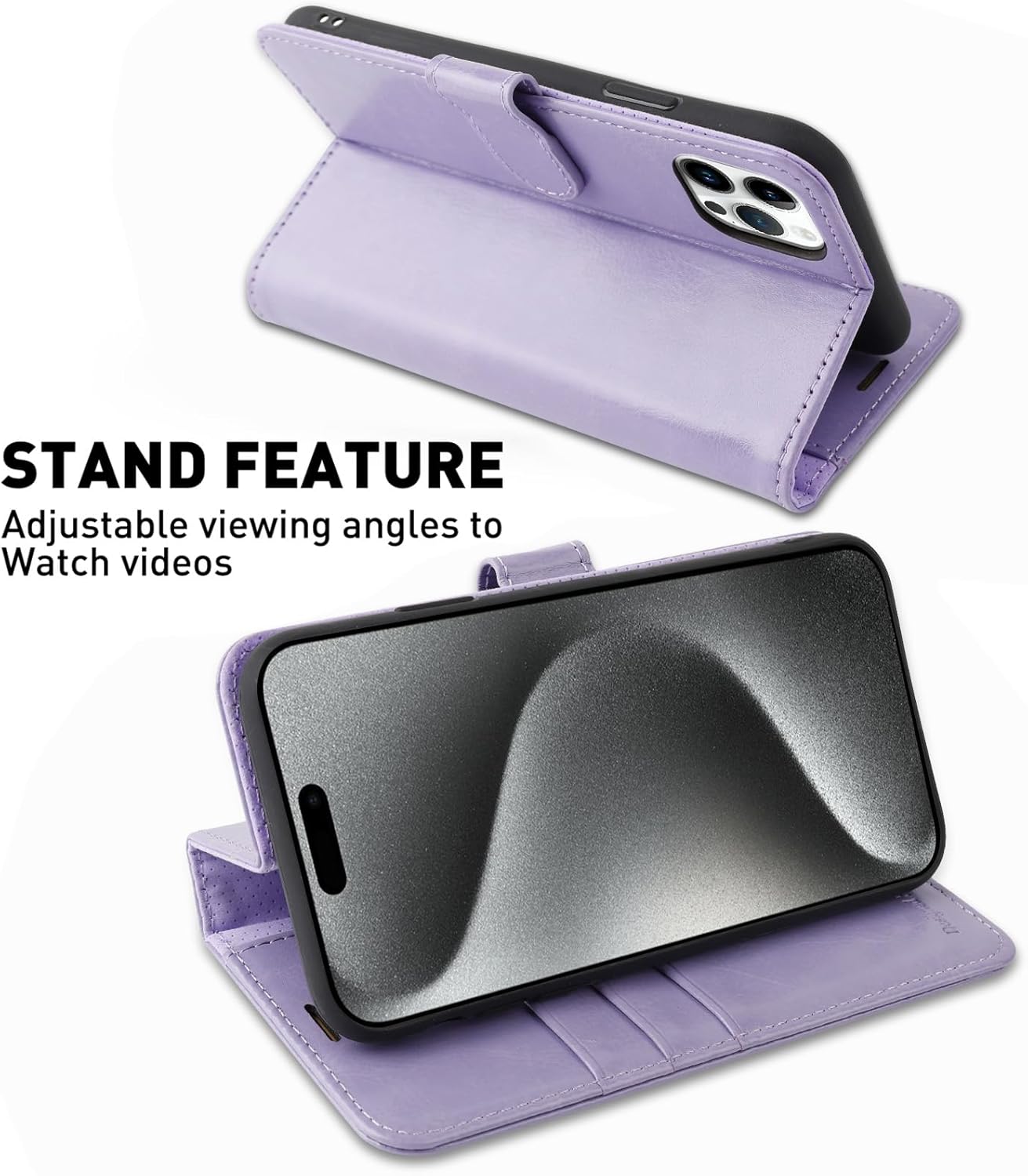 MONASAY Wallet Case for iPhone 15 Pro Max 5G, 6.7-inch, Flip Folio Leather Cover with Credit Card Holder, Lavenders