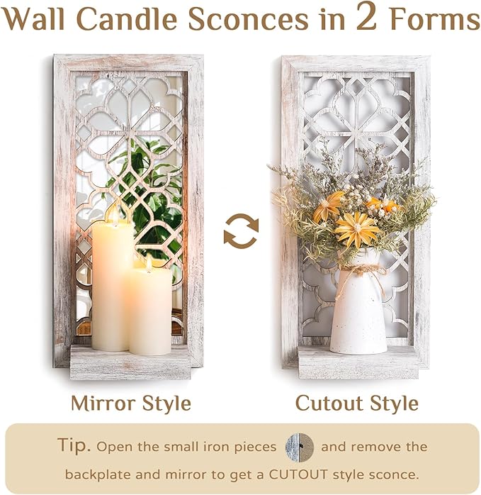 Wood Small Wall Shelves for Candle - Decorative Farmhouse Floating Shelf Candle Sconces for Wall Decor - Rustic Carved Floating Shelf Wooden Shelving for Bathroom Bedroom