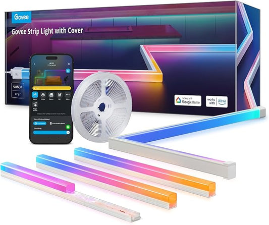 Govee RGBIC LED Strip Lights 9.8ft with Covers, Smart LED Lights Work with Alexa and Google Assistant, Diffuser Channel with LED Lights for Bedroom, Skirting Lines, Studio, Cabinet