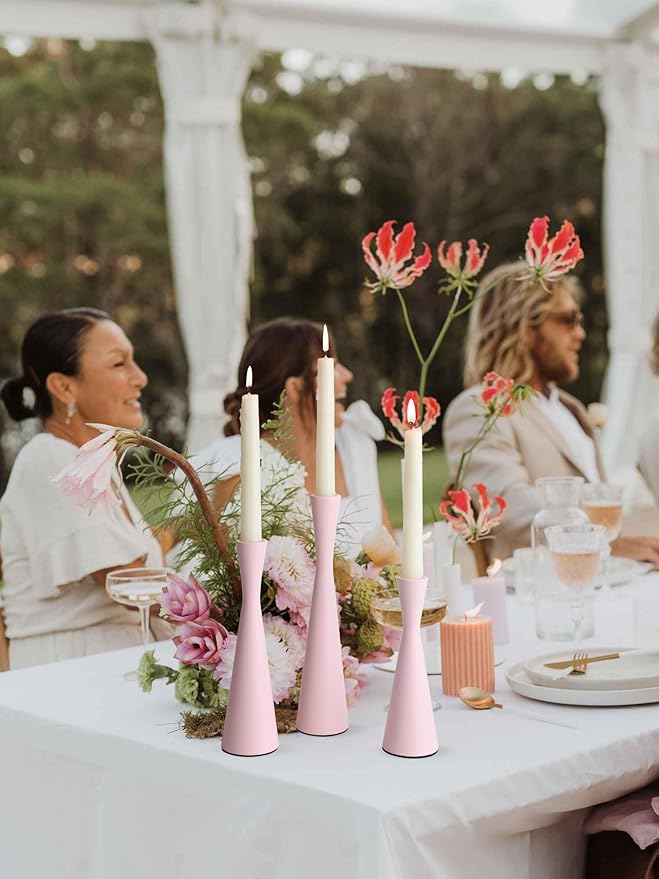 Vixdonos Taper Candle Holders Metal Candlestick Holders Set of 3 Table Mantel Decorative Candle Stand for Dinning,Party，Wedding,Home Decor(Pink)