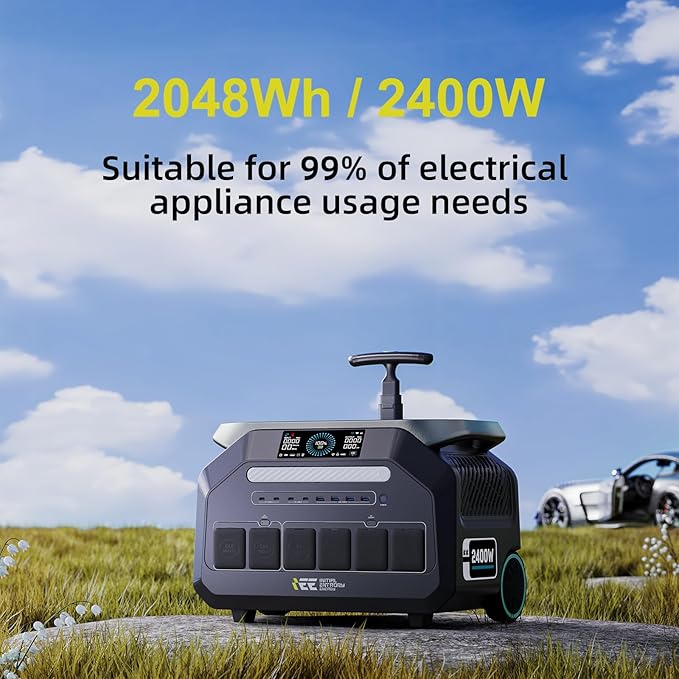 IEE 2048Wh/2400W Solar power station With 2*200W Solar Panel,P2400 Solar Generator,1800W Super Fast Charging, LiFePO4 (LFP) Battery,APP Control Emergency Power Station for Home, Camping,Power Outages