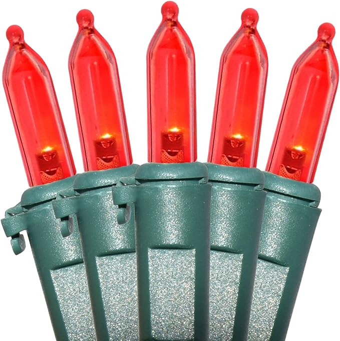 Holiday Essence - LED Red Christmas Lights Green Wire 26.9 Feet Long String Lights Set for Outdoor & Indoor Décor, Valentines Day, Halloween, Christmas Trees, Lighting Decorations, UL Certified