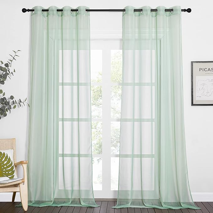 NICETOWN Sage Green Sheer 120 inch Long Curtains Voile Textured, Grommet Soft Voile Sheer Window Treatments Lightweight & Airy Drapes for Living Room/Bedroom, W54 x L120, 2 Panels