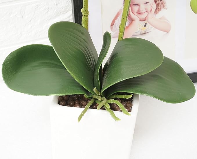 Orchids Artificial Fake Flowers with Vase for Table Centerpieces, Fake Orchids in Pots Orquideas Real Touch Flowers Large Vivid Faux Phalaenopsis White Orchid Plant Indoor Room Decoration
