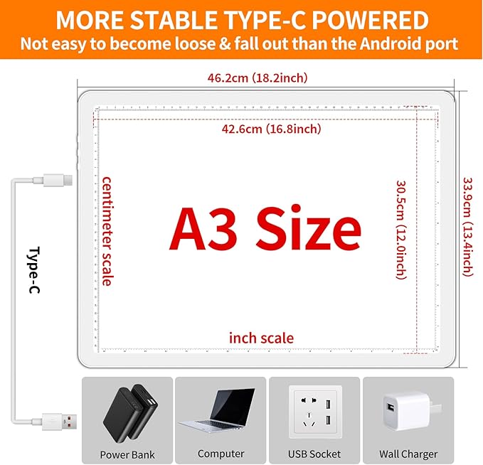 Elice Magnetic A3 Light Board with Bag for Diamond Painting, Tracing LED Light Box with Side Buttons, Super Bright Diamond Art Light Pad, Light Table for Drawing, Sketching, Weeding Vinyl - White