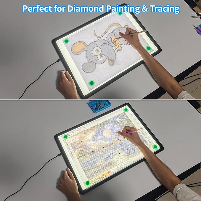 Phylosal Magnetic A3 Light Pad with Bag, Super Bright Light Box with Side Button, Diamond Art Light Board, Lightbox for Tracing and Drawing, USB Power Light Table for Sketching, Weeding Vinyl (Black)