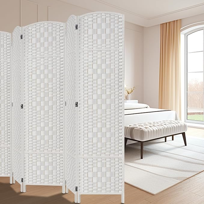 Rose Home Fashion Room Divider, 6 ft Tall Room Dividers and Folding Privacy Screens, 16in Privacy Screen 6 Panel White Space Temporary Wall Foldable Partition Separation