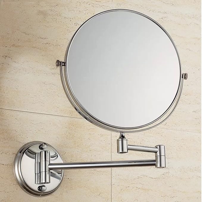 Wall Mounted Makeup Mirror, 3X Wall Mounted Magnifying Mirror Adjustable Height Double-Sided Mirrors for Bathroom Vanity,8 Inch Extendable Bathroom Mirror for Shaving 6 inches