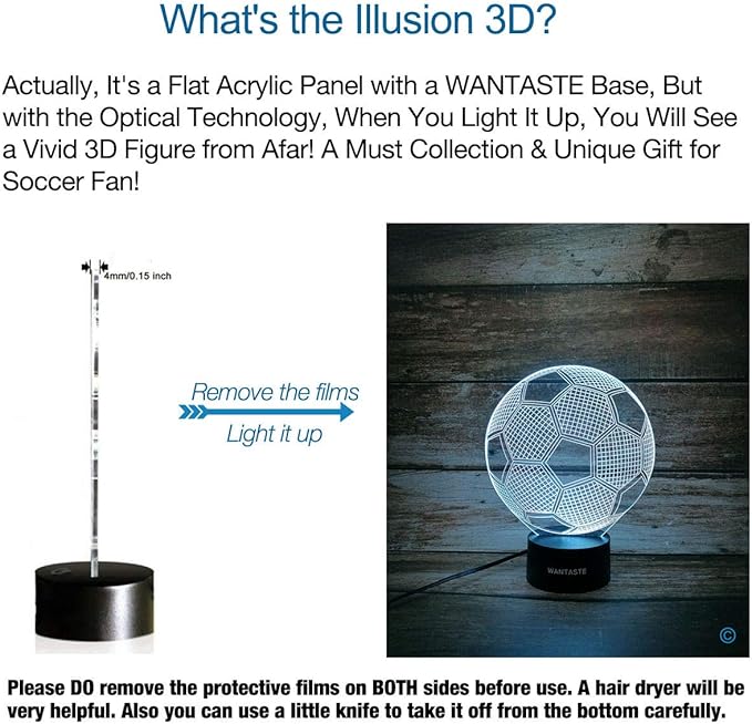 3D Soccer Decor Lamp Gifts for Boys Girls Room, Night Light Toys with Remote, 7 Colors Changing Bedside Nightlight for Kids Baby