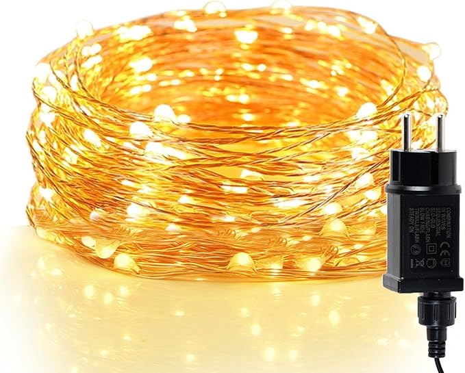 Moobibear 33Ft 100LED Plug-in Waterproof Fairy String Lights with 8 Lighting Modes - Indoor & Outdoor Decor for Bedroom, Girl’s Room, Garden, Party, Christmas - Warm White Twinkle Lights