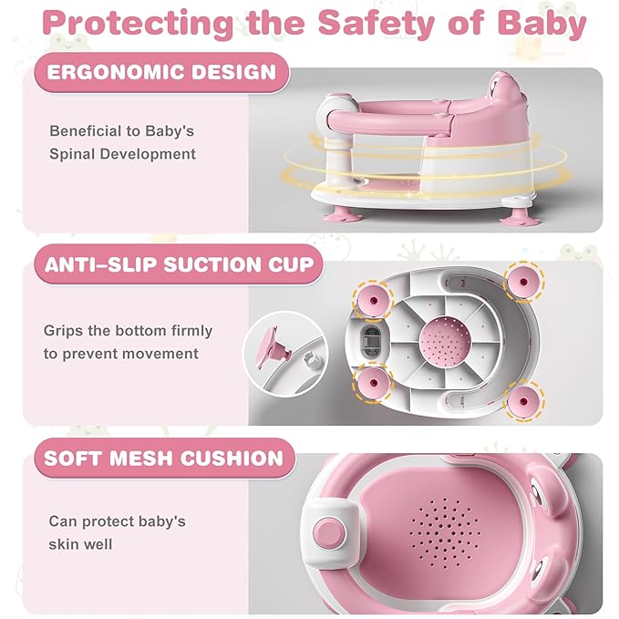 Baby Bath Seat for Babies 6 Months & up Non-Slip Toddler Bath Seats for Sitting Up Infant Bathtub Chair with Suction Cups and Soft Cushion for Baby Shower Tub Seat