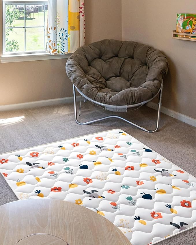 Odorless Premium Foam Baby Play Mat 59" x 59", Soft Microfiber Fabric Crawling Mat for Floor- Comfortable and Hypoallergenic, Non-Slip Cushioned Floor Playpen mat for Infants,Babies,Toddlers