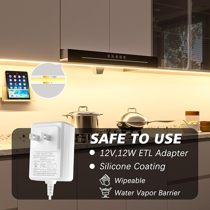 WOBANE Under Cabinet Lighting,Flexible COB LED Strip Light,Under Counter Lights for Kitchen,Mirror, Ceiling,Room,TV,Shelf,Closet,ETL Listed,6.6ft,640LEDs,4000K Natural White,900lm
