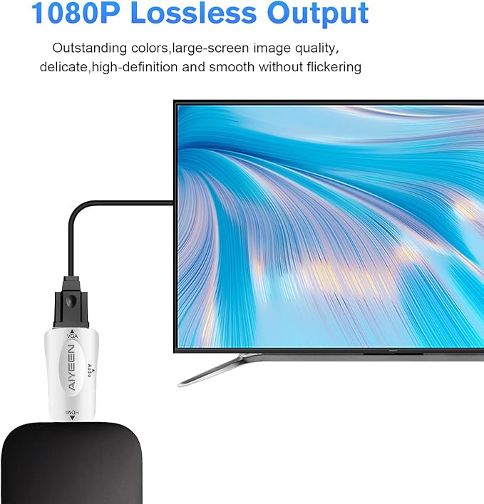 HDMI to VGA Adapter, 1080p HDMI Male to VGA Female Adapter with 3.5mm Audio Jack Cable Compatible with Monitor, Laptop,Computer, Projector, HDTV, Chromebook and More (White)