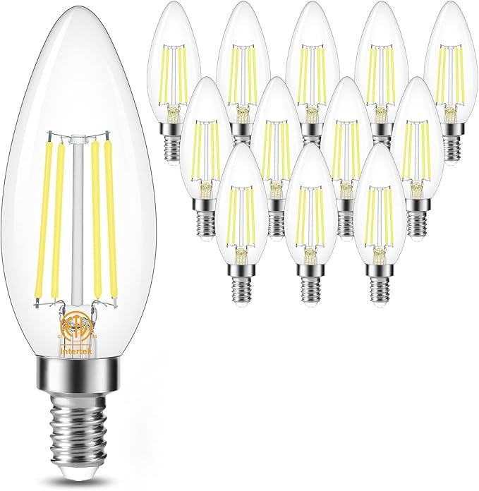 Cotanic Dimmable LED Candelabra Bulb with E12 Small Base, C35 Ceiling Fan Light Bulbs, 5000K, 4W, 60W Equivalent, 600LM, 12 Pack, Vintage Candle Lightbulb for Chandelier, Sconce, Porch Lights