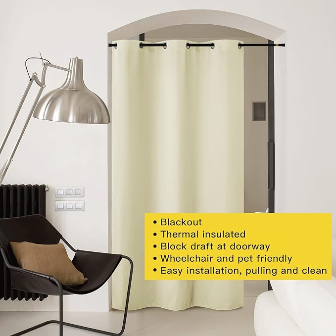 NICETOWN Closet Curtain for Bedroom Door Privacy, Faux Folding Accordion Doors, Blackout Noise Reducing Room Divider Curtains for Doorway Laundry Room Bifold Door (1 Panel, 5ft wide x 9ft long, Beige)