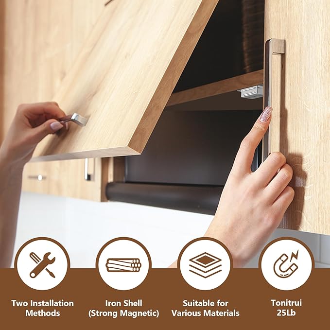Cabinet Door Magnet, Flat Bottom Cabinet Magnetic Catch with Adhesive, 35lb Magnetic Cabinet Door Drawer Latch (Sliver, 20Pack)