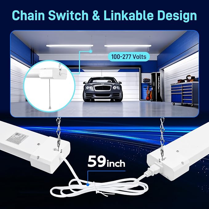 hykolity 1 Pack 4FT Linkable LED Shop Light for Garage, 6500lm, 4FT 60W Utility Light Fixture, 5000K Daylight LED Workbench Light with Plug, Hanging or Surface Mount, White - ETL