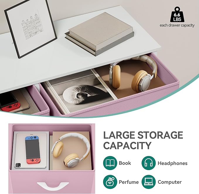 YITAHOME 10 Drawer Dresser - Fabric Storage Tower, Organizer Unit for Bedroom, Living Room, Hallway, Closets - Sturdy Steel Frame, Wooden Top & Easy Pull Fabric Bins, Pink