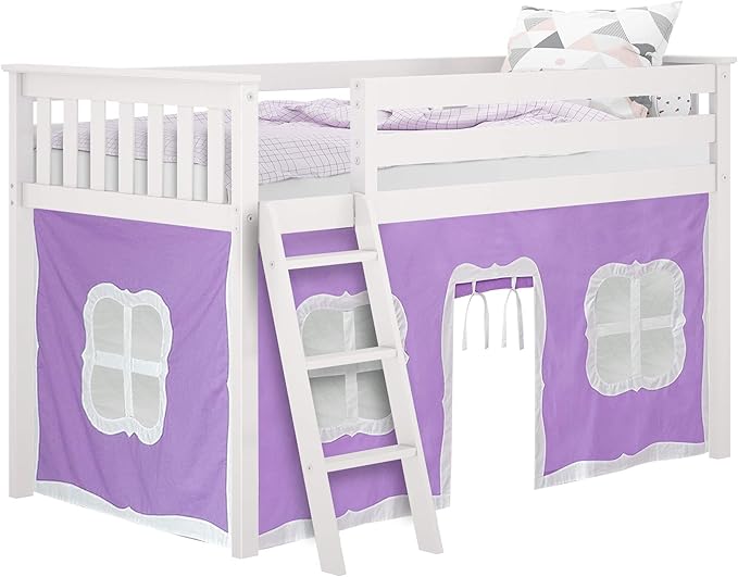 Max & Lily Underbed Curtain for Low Bunk Bed/Low Loft Bed, Play Curtain for Kids, Cotton Privacy Curtain for Bottom Bunk, 2 Panel Curtain Set Purple/White