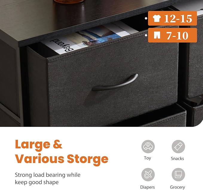 Sweetcrispy Dresser, Tall Dresser for Bedroom, Drawer Dresser Organizer Storage Drawers with 10 Drawers, Chest of Drawers with Fabric Bin, Steel Frame, Wood Top for Bedroom, Closet, Entryway