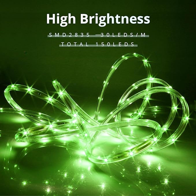 LED Rope Lights, 16.4 Feet Green Flat Flexible Strip Light, Plug in Novelty Lighting, Connectable and Waterproof for Home Christmas Holiday Garden Patio Party Decoration