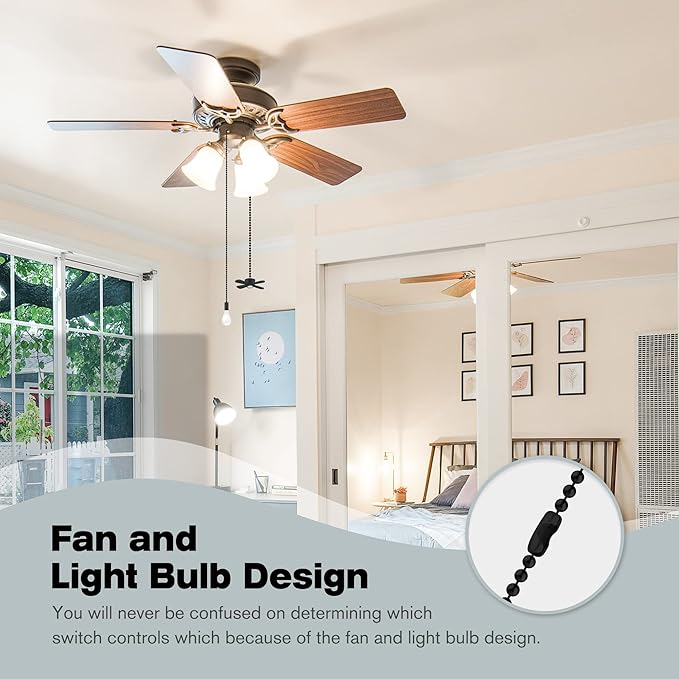 Ceiling Fan Pull Chains With Decorative, 2 Pieces Of Black Ceiling Fan Chain Extenders 13.6 Inches Fit All Standard Ceiling Fans And Light Fixtures，Pull Chain Extension With Connector.
