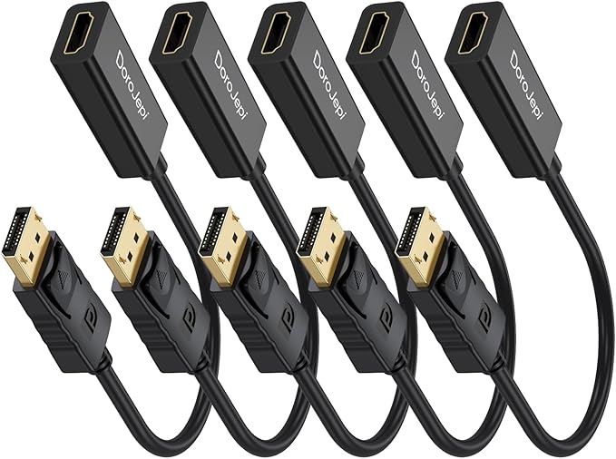 4K DisplayPort to HDMI Adapter 5 Pack, Uni-Directional Display Port (DP) Male to HDMI Female Converter Compatible with Laptop/Computer/AMD/NVIDIA, Monitor/HDTV/Projector