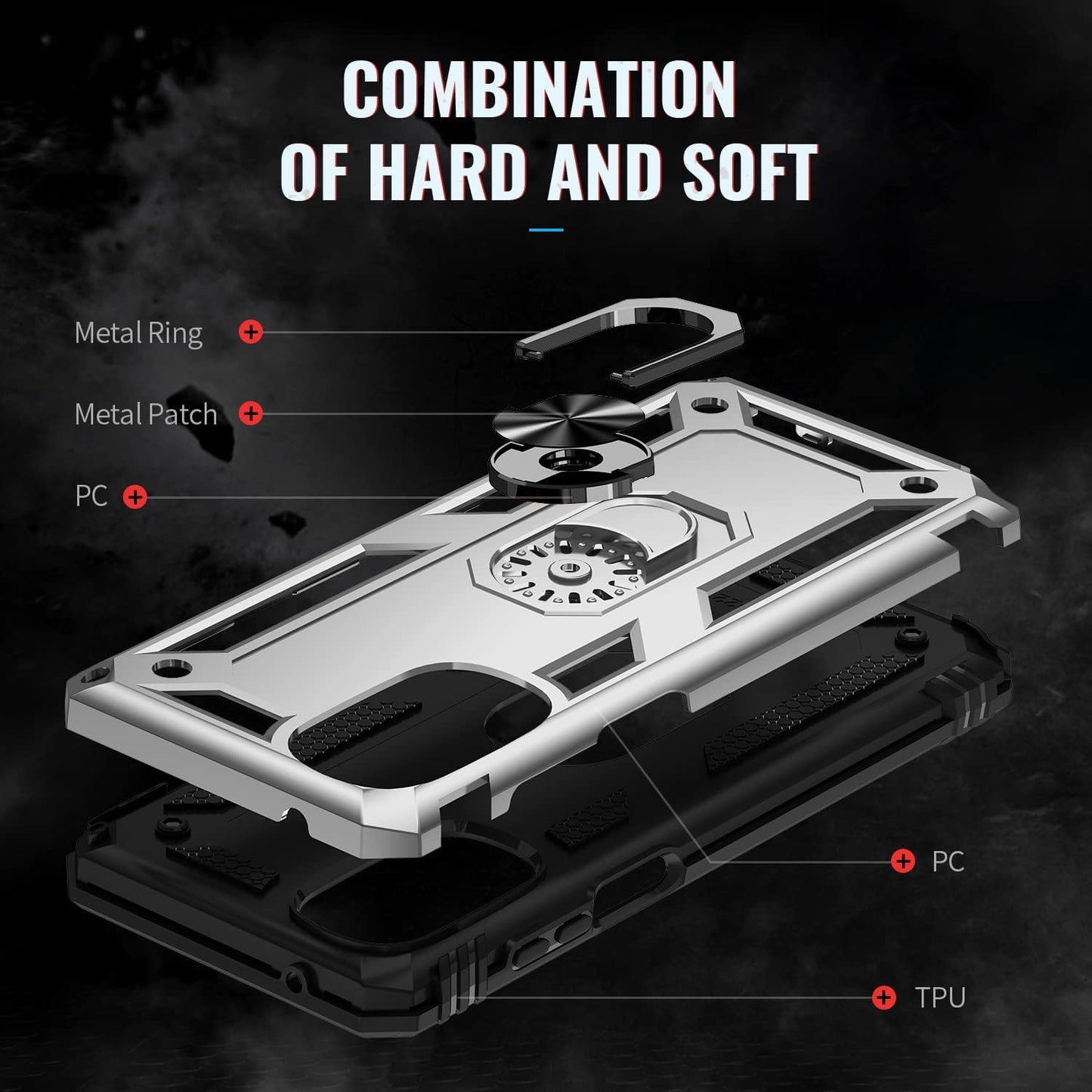 Military Grade Shockproof Case for Motorola Moto G Stylus 5G 2022, 360 Metal Rotating Ring Kickstand Holder (Silver)